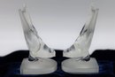Vintage Pair Of LALIQUE Crystal Hirondelle Swallow Bird Bookends-shippable