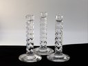3 Vintage Orrefors Faceted Hexagon Crystal Candlesticks -Shippable