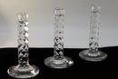 3 Vintage Orrefors Faceted Hexagon Crystal Candlesticks -Shippable
