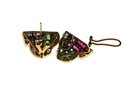 Pair Of 14K Yellow GOLD Channel Set Crossover Earring Sapphire, Ruby , Emerald And Diamond
