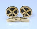14K Yellow GOLD Pair Of Cufflinks With Black Center , Perfect For A Minimalist