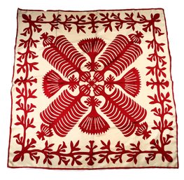 Hawaiian Design Silk Scarf - Red & Cream