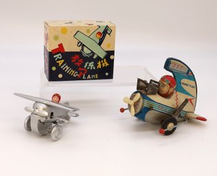 Vintage Training Wind-up Airplane & Acrobat Plane Tin Litho