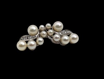 Vintage 14kt. White GOLD Pearl & Diamond Earrings