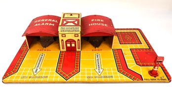 1938 Marx Fire House / General Alarm Tin Toy Wind-up