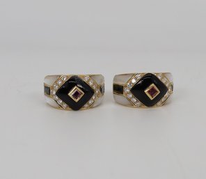 18K Yellow GOLD DIAMOND & Semi Precious Stone Earrings - 18.1 Grams