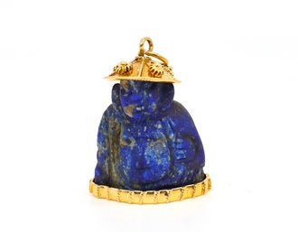 18k Yellow GOLD  Lapis Lazuli Buddha Charm/Pendant