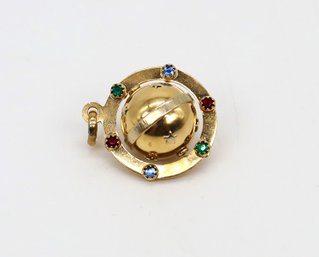 18k YELLOW GOLD  Spinner Globe With Multi Color Gems - 5.4 Grams