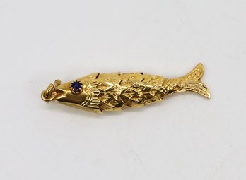 Antique Movable Wriggling Fish Charm In 18 Karat GOLD -  .15  OZt