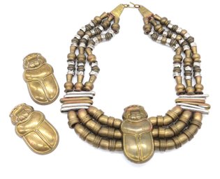 Vintage HANDMADE Pharaonic Egyptian Brass Jewelry Set