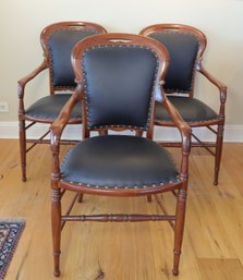 3 Antique Beautiful Black Leather Chairs -Local Shipper Available For An Additional Fee, Call For Information