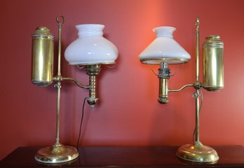 2 Unique 19th Century Brass Student Lamps -Local Shipper Available For An Additional Fee, Call For Information