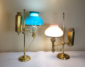 2- Antique Brass Single Arms Student Lamps -Local Shipper Available For An Additional Fee, Call For Informatio