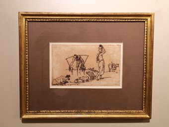 Original GEORGE CHINNERY ' Water Bearers'  Pen & Ink-SHIPPABLE