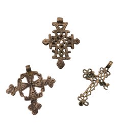3 Antique Metal Cross Pendants-SHIPPABLE
