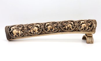 Vintage Hand Carved Of Antelope Lions & Elephants On Buffalo Bone From Nepal.-SHIPPABLE