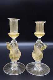 Murano Glass Candlesticks With Swans-SHIPPABLE