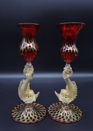 Wonderful Murano Venetian Glass Candlesticks-SHIPPABLE