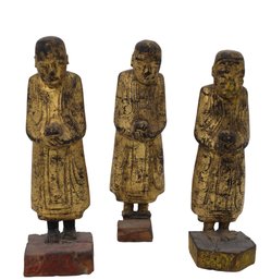 Ancient Set Of 3 Buddhist Monks Gilded-SHIPPABLE