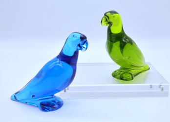 Pair Of BACCARAT Glass Parrots -SHIPPABLE
