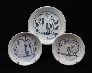 Three  Antique Chinese Blue & White Porcelain Plates-SHIPPABLE