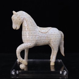 Antique Chinese Tessellated Bone Horse Sculpture-SHIPPABLE