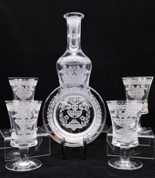 Beautiful Collection Of Etched Glasses, Decanter And Dish-SHIPPABLE