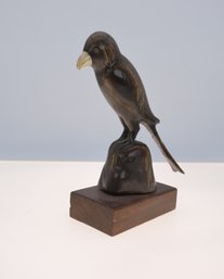 Beautiful Hand Carved Bird On Stand- Signed On Base-SHIPPABLE