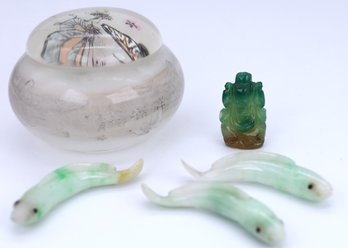 Jade Fish, Buddha Elephant And Butterfly Trinket Box-SHIPPABLE