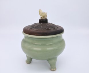 Chinese Old Longquan Celadon Tripod Censer -SHIPPABLE