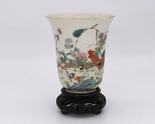 Qian Long  Chinese Cup With Wooden Stand -SHIPPABLE