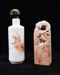Early Soapstone Stamp And Snuff Bottle-SHIPPABLE