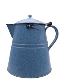 Vintage Large Enamelware Blue And White Splatter Swirl Teapot
