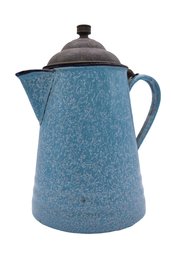 Vintage Speckled Blue And White Swirl Enamelware Coffee Pot