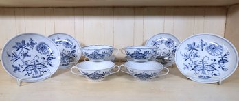 German Meissen Blue Onion Soup Bowls And Underplates