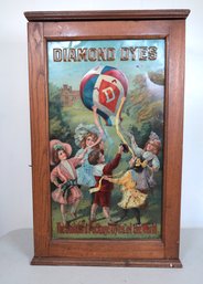 Vintage Diamond Dyes Tin Lithograph Sign On Wooden Box