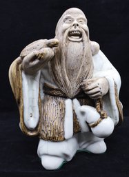 CERAMIC ELDER OLD MAN FIGURE WITH TURTLE-SHIPPABLE
