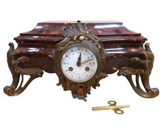 19th Century Marble And Gilded Bronze French Mantle Clock And Pedestal