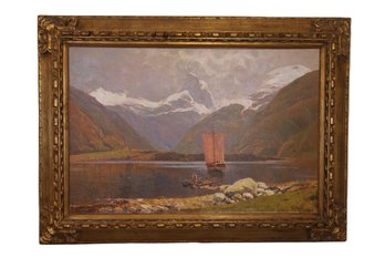 Large Mountain Lake Oil Painting