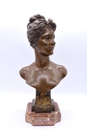 EMILE PINEDO Bronze Bust On Marble Base-SHIPPABLE
