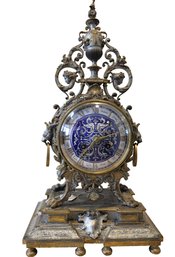 Antique Beautiful Bronze Clock With Silver Gilt