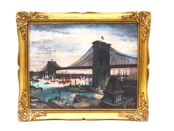 Vintage Marvetti Engraving Of The Brooklyn Bridge