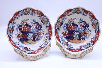 Pair Shell-Shaped Dishes Orange And Blue