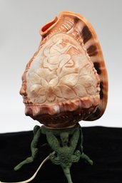 CAMEO HAND CARVED LARGE SEASHELL ON TRIPODE WITH GRIFFINS TABLE LAMP-SHIPPABLE
