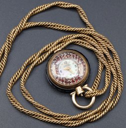 Vintage Lucien Piccard Pocket Watch With Rubies And Mother Of Pearl Face.
