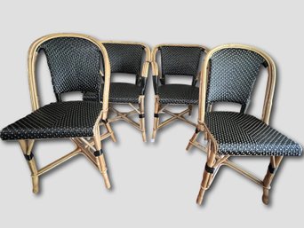 4- MAISON  Louis DRUCKER / DRUKER PARIS France Bistro Woven Rattan Bistro Chairs-2 Arm 2 Sides.