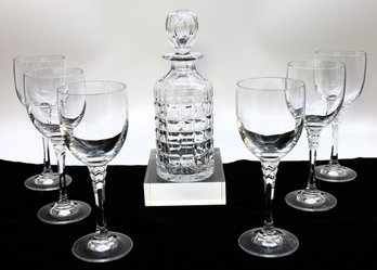 6 Crystal Glasses And Decanter With Stopper