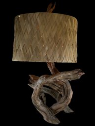 Awesome 1950's Driftwood Mid Century Lamp With Original Banana Leaf Shade