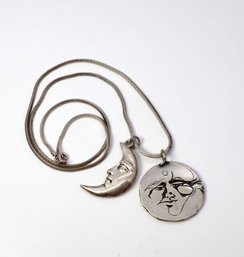 SOLID STERLING MOON AND SUN NECKLACE -SHIPPABLE