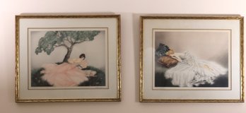 Set Of 2 Vintage Pencil Signed Matching Prints